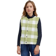 Green Tea Plaids - Green White Kid s Short Button Up Puffer Vest	