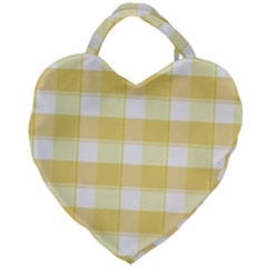 Cute Plaids White Yellow Giant Heart Shaped Tote by ConteMonfrey