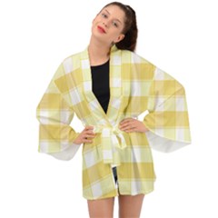 Cute Plaids White Yellow Long Sleeve Kimono by ConteMonfrey