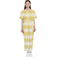 Cute Plaids White Yellow Batwing Lightweight Chiffon Jumpsuit by ConteMonfrey