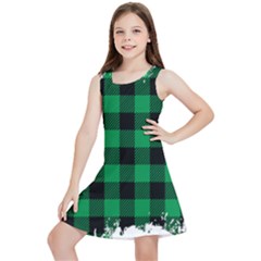 Black And Green Modern Plaids Kids  Lightweight Sleeveless Dress