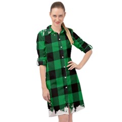 Black And Green Modern Plaids Long Sleeve Mini Shirt Dress by ConteMonfrey