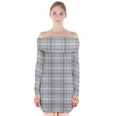 Vintage Gray Plaids Long Sleeve Off Shoulder Dress by ConteMonfrey