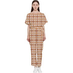 Cute Plaids - Brown And White Geometrics Batwing Lightweight Chiffon Jumpsuit