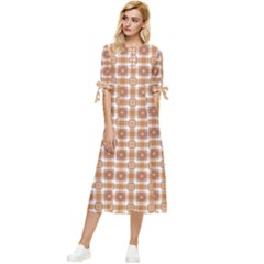 Cute Plaids - Brown And White Geometrics Bow Sleeve Chiffon Midi Dress