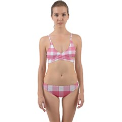 Pink And White Plaids Wrap Around Bikini Set by ConteMonfrey