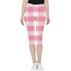 Pink And White Plaids Inside Out Lightweight Velour Capri Leggings  by ConteMonfrey