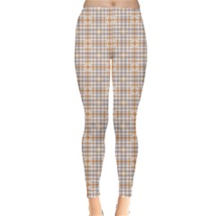 Portuguese Vibes - Brown And White Geometric Plaids Leggings  by ConteMonfrey