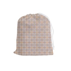 Portuguese Vibes - Brown And White Geometric Plaids Drawstring Pouch (large)