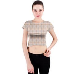 Portuguese Vibes - Brown and white geometric plaids Crew Neck Crop Top