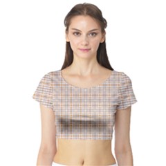 Portuguese Vibes - Brown and white geometric plaids Short Sleeve Crop Top