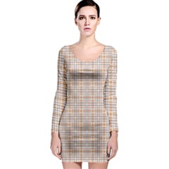 Portuguese Vibes - Brown and white geometric plaids Long Sleeve Bodycon Dress