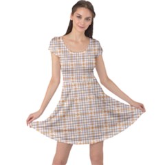 Portuguese Vibes - Brown and white geometric plaids Cap Sleeve Dress