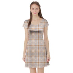 Portuguese Vibes - Brown and white geometric plaids Short Sleeve Skater Dress