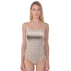 Portuguese Vibes - Brown and white geometric plaids Camisole Leotard 