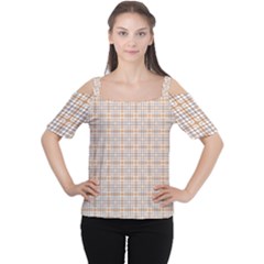 Portuguese Vibes - Brown and white geometric plaids Cutout Shoulder Tee