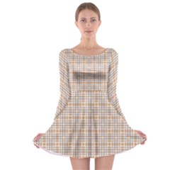 Portuguese Vibes - Brown and white geometric plaids Long Sleeve Skater Dress