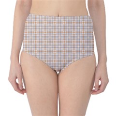 Portuguese Vibes - Brown and white geometric plaids Classic High-Waist Bikini Bottoms