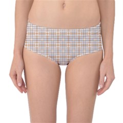 Portuguese Vibes - Brown and white geometric plaids Mid-Waist Bikini Bottoms