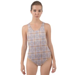 Portuguese Vibes - Brown and white geometric plaids Cut-Out Back One Piece Swimsuit