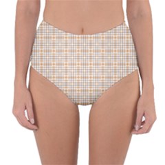 Portuguese Vibes - Brown and white geometric plaids Reversible High-Waist Bikini Bottoms