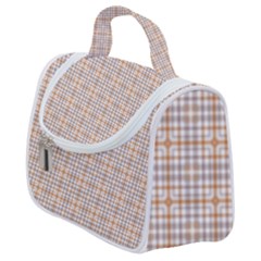Portuguese Vibes - Brown and white geometric plaids Satchel Handbag