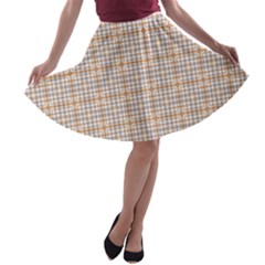 Portuguese Vibes - Brown and white geometric plaids A-line Skater Skirt