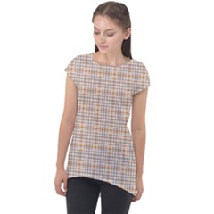 Portuguese Vibes - Brown and white geometric plaids Cap Sleeve High Low Top
