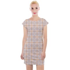 Portuguese Vibes - Brown and white geometric plaids Cap Sleeve Bodycon Dress