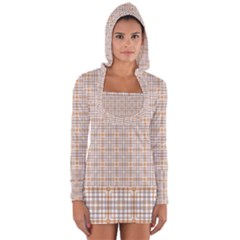 Portuguese Vibes - Brown and white geometric plaids Long Sleeve Hooded T-shirt