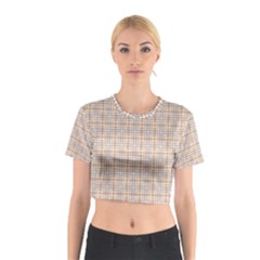 Portuguese Vibes - Brown and white geometric plaids Cotton Crop Top