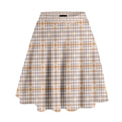 Portuguese Vibes - Brown and white geometric plaids High Waist Skirt