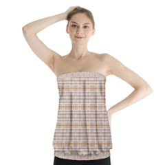 Portuguese Vibes - Brown and white geometric plaids Strapless Top