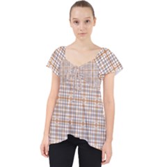Portuguese Vibes - Brown and white geometric plaids Lace Front Dolly Top