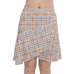 Portuguese Vibes - Brown and white geometric plaids Chiffon Wrap Front Skirt
