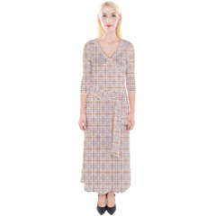 Portuguese Vibes - Brown and white geometric plaids Quarter Sleeve Wrap Maxi Dress