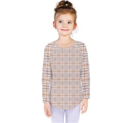 Portuguese Vibes - Brown and white geometric plaids Kids  Long Sleeve Tee