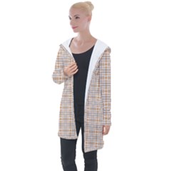 Portuguese Vibes - Brown and white geometric plaids Longline Hooded Cardigan