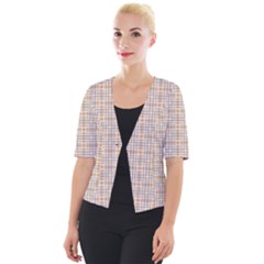 Portuguese Vibes - Brown and white geometric plaids Cropped Button Cardigan