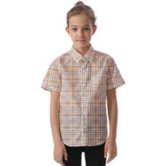 Portuguese Vibes - Brown and white geometric plaids Kids  Short Sleeve Shirt