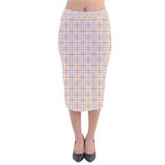 Portuguese Vibes - Brown and white geometric plaids Velvet Midi Pencil Skirt