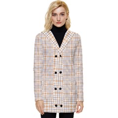 Portuguese Vibes - Brown and white geometric plaids Button Up Hooded Coat 