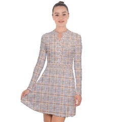 Portuguese Vibes - Brown and white geometric plaids Long Sleeve Panel Dress
