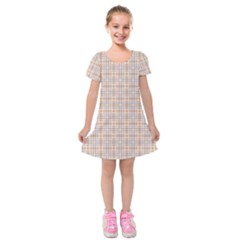 Portuguese Vibes - Brown and white geometric plaids Kids  Short Sleeve Velvet Dress