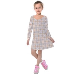 Portuguese Vibes - Brown and white geometric plaids Kids  Long Sleeve Velvet Dress