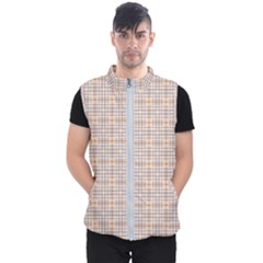 Portuguese Vibes - Brown and white geometric plaids Men s Puffer Vest