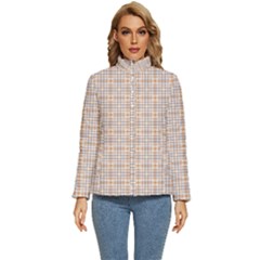 Portuguese Vibes - Brown and white geometric plaids Women s Puffer Bubble Jacket Coat