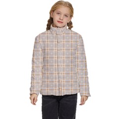 Portuguese Vibes - Brown and white geometric plaids Kids  Puffer Bubble Jacket Coat