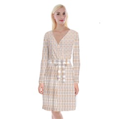 Portuguese Vibes - Brown and white geometric plaids Long Sleeve Velvet Front Wrap Dress