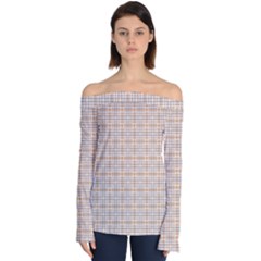 Portuguese Vibes - Brown and white geometric plaids Off Shoulder Long Sleeve Top